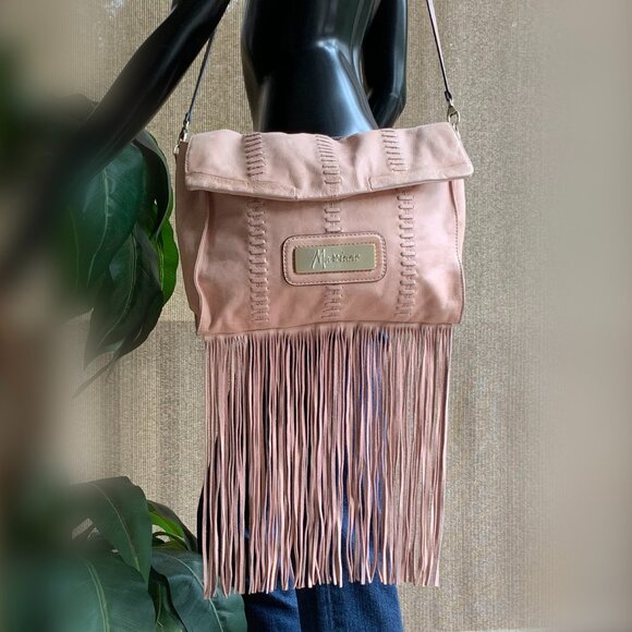Marciano Angelique Genuine Leather Fringe Cross Body Messenger Bag - Picture 3 of 15